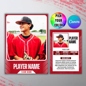 Modello di carte collezionabili di baseball, carta sportiva fai da te personalizzabile, carta giocatore personalizzata, modello di regali per squadre scolastiche modificabili e stampabili Canva