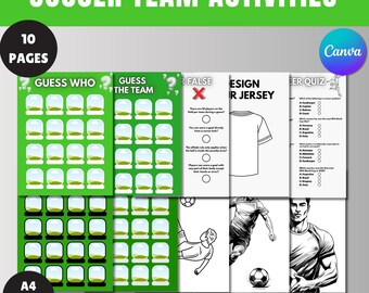 Editable soccer team football game Bundle Activity Pack, Printable soccer coloring pages Personalized Birthday games for kids and Adults