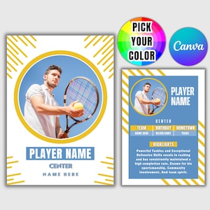 Modèle de cartes de tennis à collectionner Carte de joueur de tennis personnalisable Carte de sport personnalisée à faire soi-même Modèle Canva imprimable