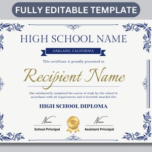 Bearbeitbares Abitur Canva Vorlage, allgemeinbildendes Homeschool Diploma, druckbares Abiturdiplom Abiturdiplom Download
