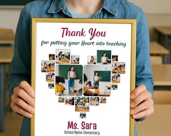Collage de fotos de agradecimiento para el maestro, regalo para el maestro, marco de fotos personalizado, regalo de clase, plantilla editable, collage de fotos escolar, idea de regalo