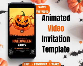 Animated Halloween Party Video Invitation, Editable Canva Template (Digital Download)
