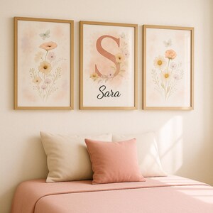 custom baby girl nursery floral wall art Wildflowers Prints, boho baby room wall art, Watercolor flowers, custom name flower sign Initial
