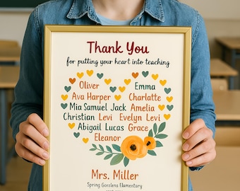 Teacher appreciation thank you Gift from students class, personalized Teacher End Of School Keepsake gift custom Printable Teacher gifts