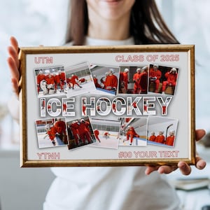 Ice Hockey photo collage gift school team photo custom Gifts for player/coach, personalize banner Canva template Ice Hockey keepsake 2025