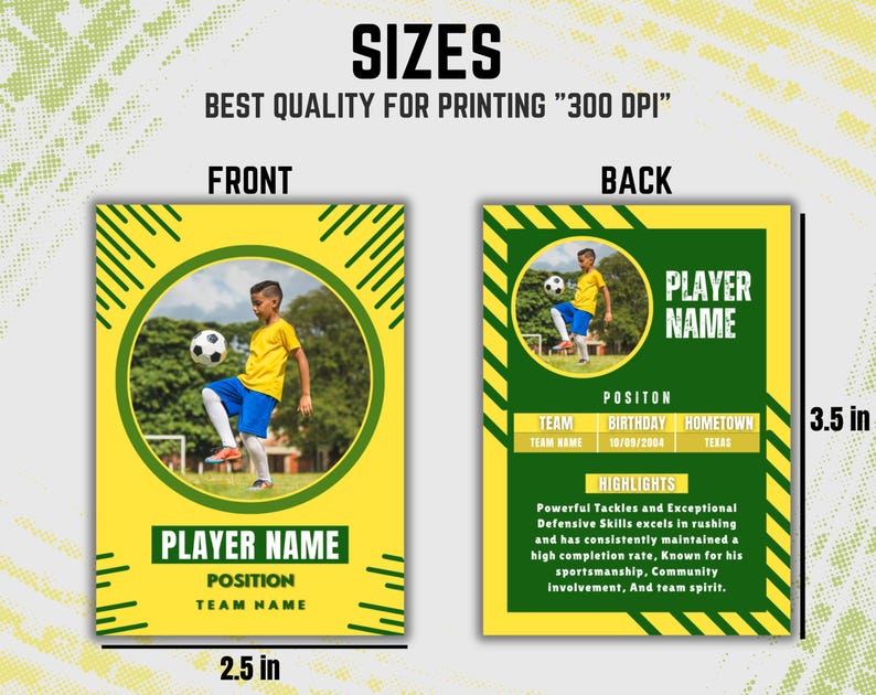 Editable Soccer Trading Cards Template Personalized DIY Sport Card
