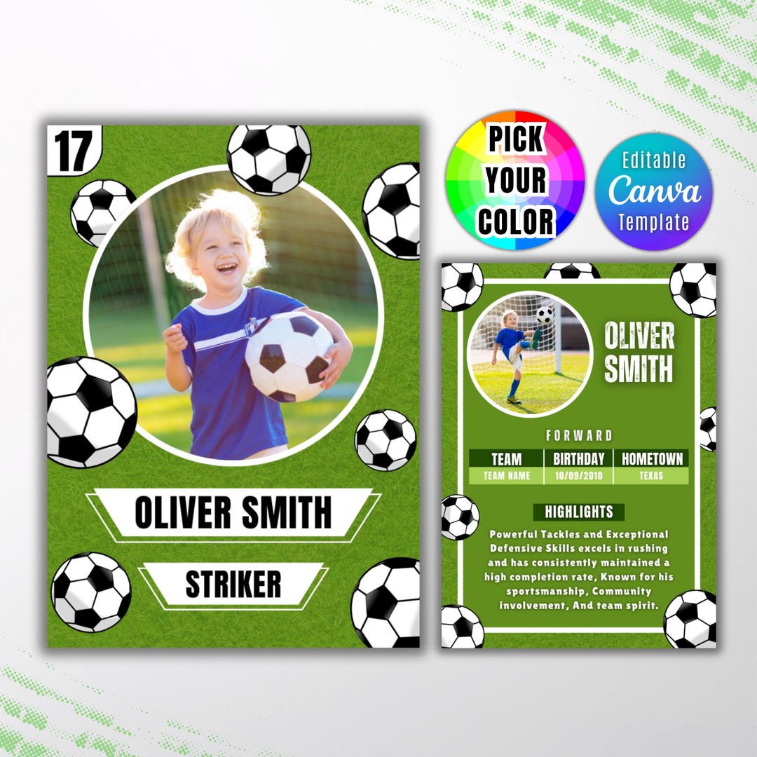 Editable Soccer Trading Cards Template Personalized DIY Sport Card ...