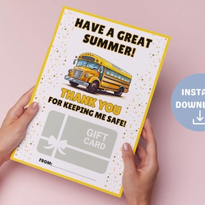 Cadeau imprimable de remerciement pour chauffeur de bus, remerciement, porte-carte cadeau d'un étudiant pour chauffeur de bus, cadeau d'été, étiquette autocollante, téléchargement immédiat