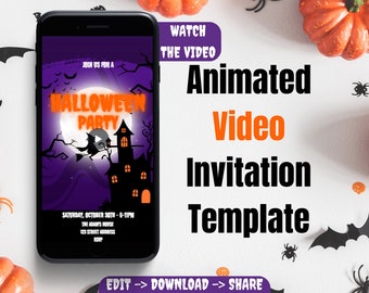 Animated Halloween Party Video Invitation, Editable Template (Digital Download)