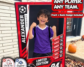 Disfraz personalizado de tarjeta coleccionable deportiva, disfraz de béisbol, fútbol americano, baloncesto y hockey para usar en casa, diseño personalizado de jugador o equipo, imprimible de Halloween.