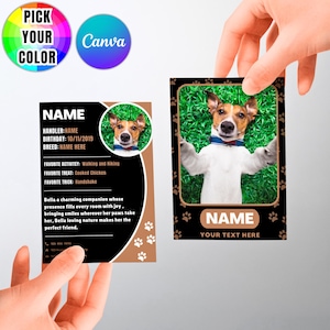 Plantilla de Canva de tarjeta coleccionable de perro personalizable, plantilla de tarjeta coleccionable de mascota editable para amantes de los perros, tarjeta de perro personalizada DIY, descarga instantánea