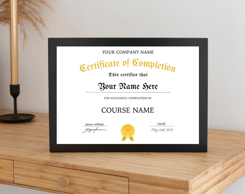 Printable Certificate of Completion Template, Editable Canva Award (US ...