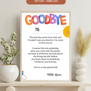 Printable End of School Letter Gift From Teacher 2023, Goodbye Poem for ...