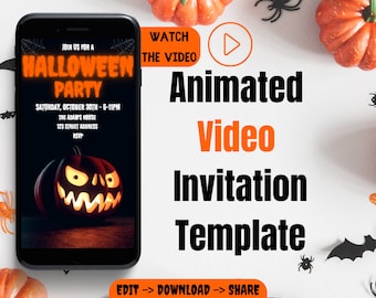 Animated Halloween Party Video Invitation, Editable Canva Template (Digital Download)