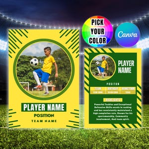 Bearbeitbare Fußball-Sammelkarten-Vorlage Personalisierte DIY Sportkarte Anpassbare Spieler Fußballkarte Canva Vorlage Druckbare Schule Team Geschenk