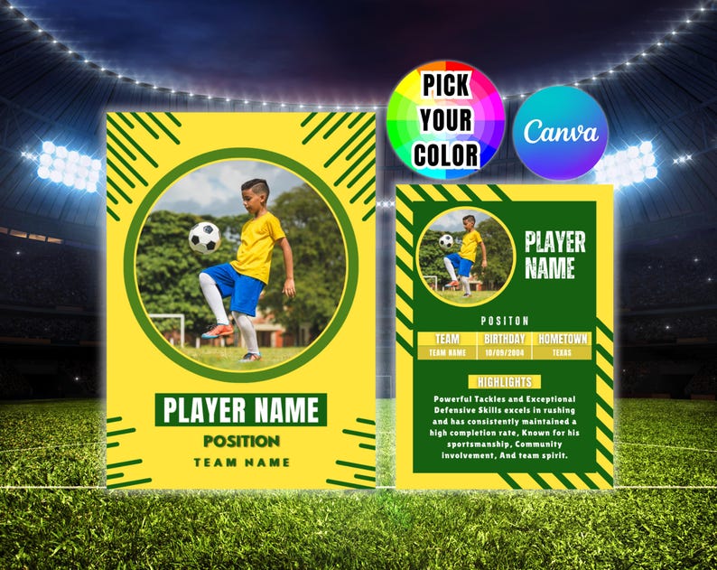 Editable Soccer Trading Cards Template Personalized DIY Sport Card