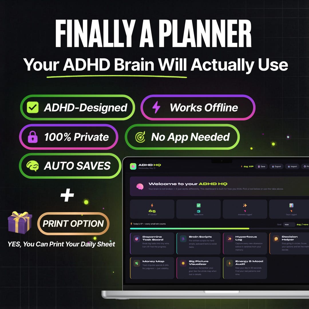 ADHD Planner Productivity Digital Download Executive Focus Function ...