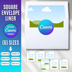 Quadratische Klappe Envelope Liner Template Bundle, personalisierter A7 A6 quadratischer Umschlag, benutzerdefinierte DIY druckbare Foto Umschlag Liner verschiedene Größen