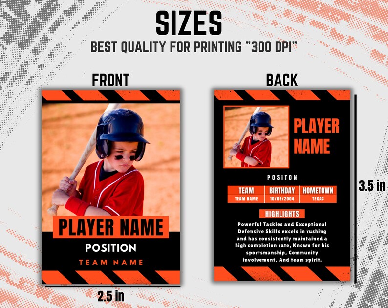 Baseball Trading Cards Template, Custom DIY Sports Card, Personalized