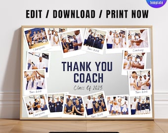 Coach Photo Collage Gift For Coach, Personalized Photo Frame Coach gift Frame Editable Template Sports Photo collage Gift for coach team