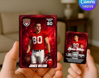 Trading Card Football Template DIY Sport Cards Printable Customizable Player Card Canva Template Personalized School Kids Team Gifts Cards