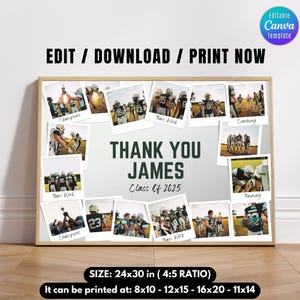Football Coach gift picture frame, Personalized Photo collage player athlete gift Frame, Editable Template Sports Photo collage Team Gift