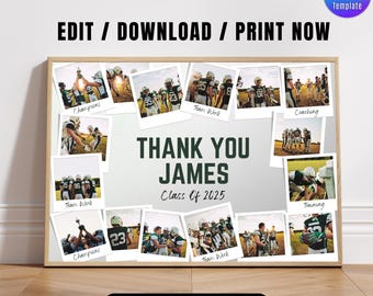 Collage de fotos personalizado de entrenador de fútbol, plantilla editable (descarga digital)