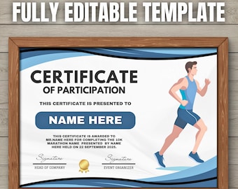 Marathon Award Certificate | Editable Printable Canva Template
