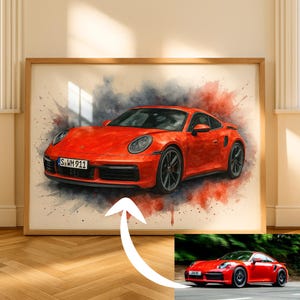 custom car portrait Gift for him car lover Personalized fathers day, Boyfriend, son gift drawing watercolor sports car portrait art print