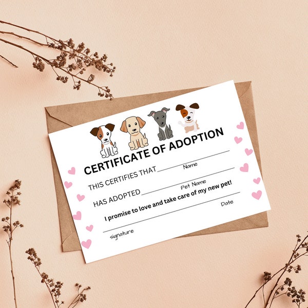 Printable Lets Pawty Adoption Certificate Puppy Party 2023, Gift Party Favors, digital file instant download