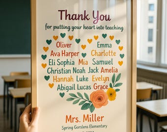 Teacher appreciation thank you Gift from students class, personalized Teacher End Of School Keepsake gift custom Printable Teacher gifts