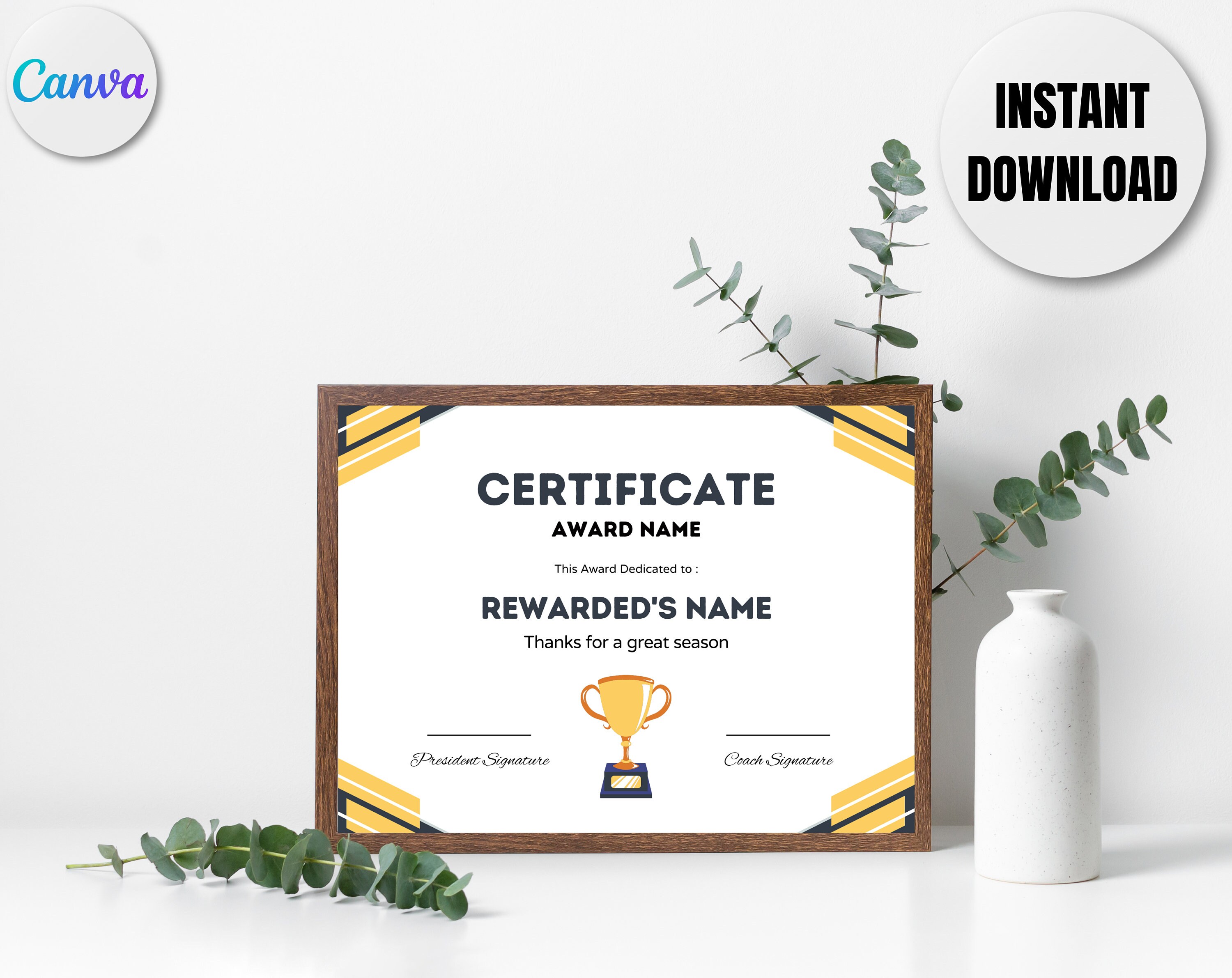 Editable Simple Certificate Award Canva Template, Printable End of ...