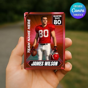 Aangepaste ruilkaartsjabloon DIY-sportkaarten Afdrukbare aanpasbare spelerskaartcanvasjabloon Gepersonaliseerde voetbalschoolteam cadeaukaarten