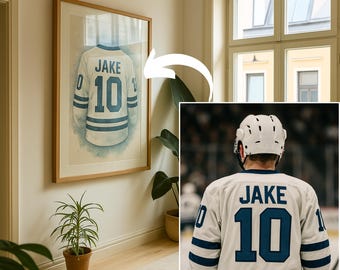 Personalized Ice Hockey Jersey Watercolor Print, Custom Team Gift (Digital Download)