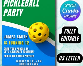 Pickleball Birthday Invitation Template: Editable Paddle Party (Digital Download)
