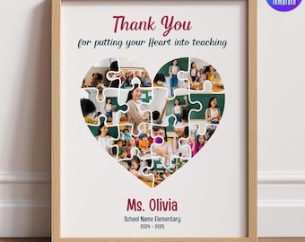 bearbeitbarer Lehrer Danke Foto-Collage-Geschenk für Lehrer, personalisierter Fotorahmen klasse Geschenk Rahmen bearbeitbare Vorlage Schule Fotocollage