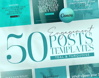 Engagement Post Templates for Women Entrepreneurs | INSTANT DOWNLOAD | 50 Editable Instagram Canva Designs | Teal & Turquoise | IGEP03TD-TT