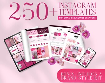 Instagram and Brand Kit Bundle | INSTANT DOWNLOAD | 250 Editable Canva Templates | Instagram Posts, Reels and Stories | Pink | BBKIG01-LA-P
