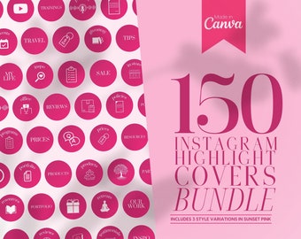 150 Instagram Story Highlight Cover Templates for Coaches & Course Creators | INSTANT DOWNLOAD | Editable Canva Designs | Pink | IGHCS3-LASP