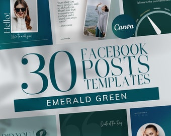 30 Facebook Post Templates for Business Pages, Profiles & Groups | INSTANT DOWNLOAD | Editable Canva Designs | Emerald Green | FBP03SS-EG