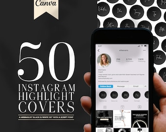 50 Minimalist & Luxe Instagram Story Highlight Cover Templates | INSTANT DOWNLOAD | Editable Canva Designs | Black | Script Font | IGHCEE-01