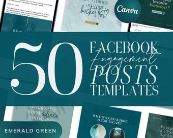 50 Engagement Posts | Facebook Templates for Coaches | INSTANT DOWNLOAD | Editable Canva Designs | Emerald Green and Teal | FBEP01-SSEG