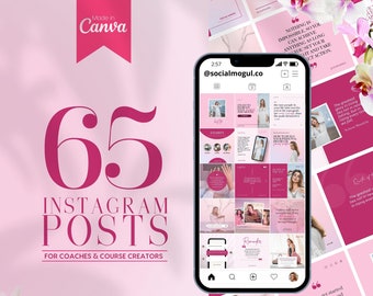 65 Instagram Post Templates for Coaches and Course Creators | INSTANT DOWNLOAD | Editable Canva Designs with 5 Carousels | Pink | IGP01-LA-P