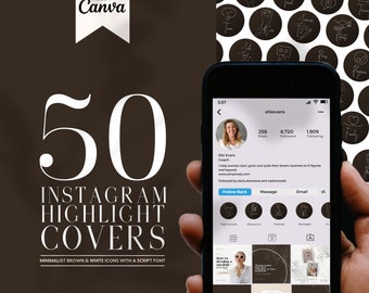 50 Minimalist & Luxe Instagram Story Highlight Cover Templates | INSTANT DOWNLOAD | Editable Canva Designs | Brown | Script Font | IGHCEE-04