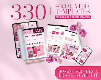 Social Media and Brand Kit Bundle | INSTANT DOWNLOAD | 330 Editable Canva Designs | Facebook and Instagram Templates | Pink | MBBKSMO1-LA-P