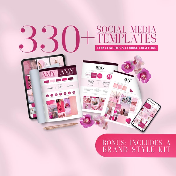 Social Media and Brand Kit Bundle | INSTANT DOWNLOAD | 330 Editable Canva Designs | Facebook and Instagram Templates | Pink | MBBKSMO1-LA-P