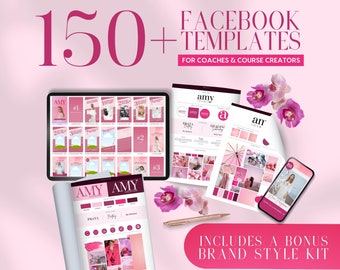 Facebook and Brand Kit Bundle | INSTANT DOWNLOAD | 150 Editable Canva Templates | Facebook Banners, Posts and Stories | Pink | BBKFB01-LA-P