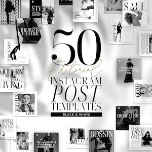 50 Luxury Instagram Post Templates | INSTANT DOWNLOAD | Editable Pre-Made Canva Designs | High-end Fashion & Style Magazine | IGPLUXE-01BW