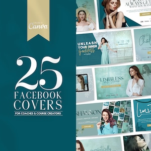 25 modelli Canva per banner per copertina Facebook per allenatori e creatori di corsi / DOWNLOAD IMMEDIATO / Disegni glamour modificabili / Verde / FBC02SS-EG