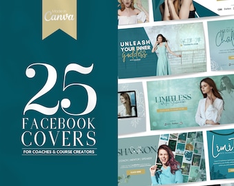 25 Facebook Cover Banners Canva Templates for Coaches & Course Creators | INSTANT DOWNLOAD | Editable Glamorous Designs | Green | FBC02SS-EG